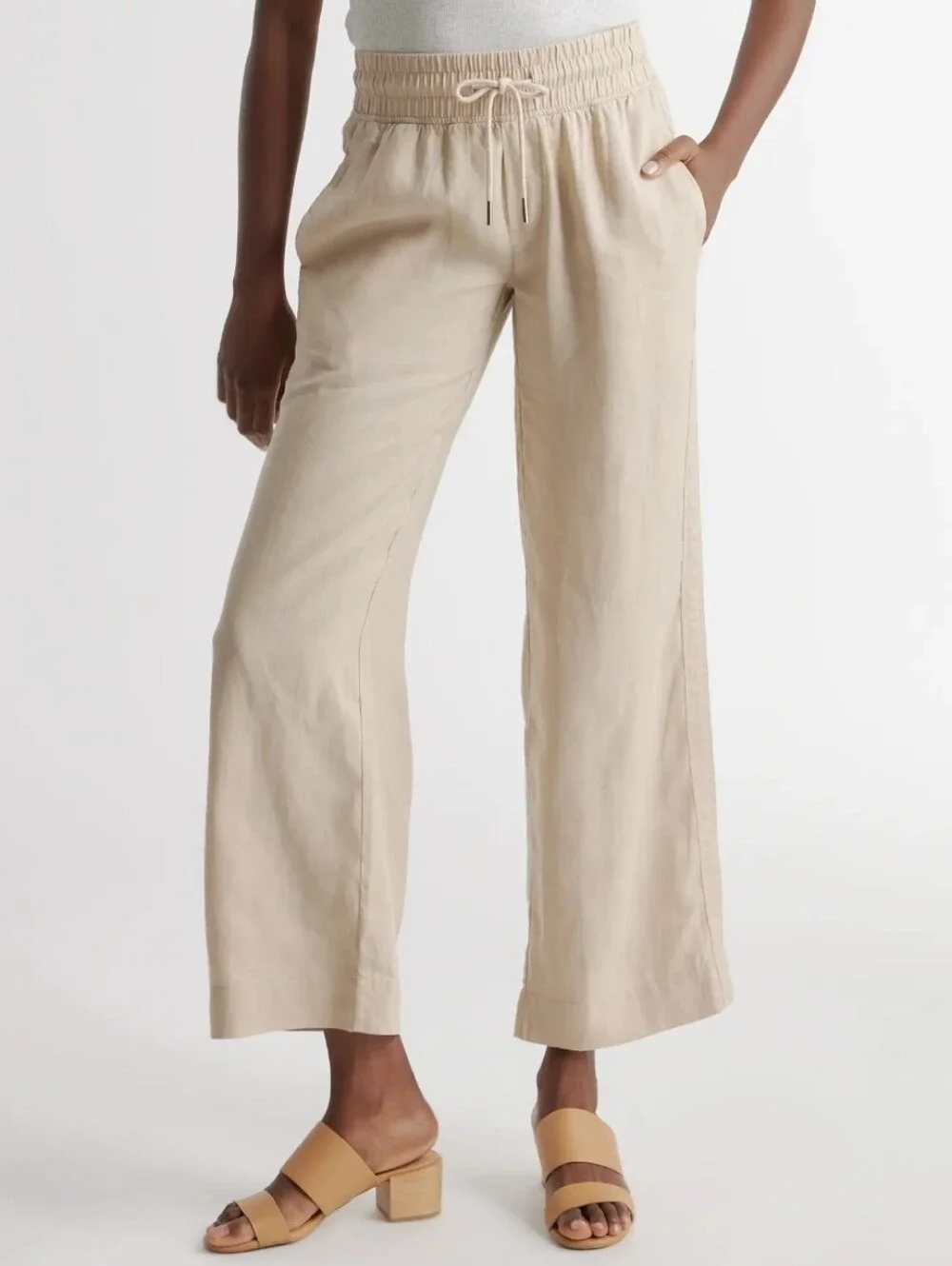 Quince 100% European Linen Wide-Leg Pants Driftwood Large Regular